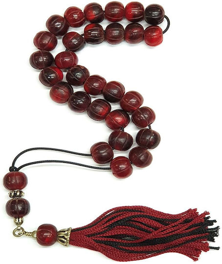 Roloi Komboloi Graven Horn Worry Beads with 29 Beads Burgundy 34cm