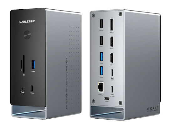 Cabletime USB-C Docking Station mit HDMI/DisplayPort 4K PD Ethernet und Verbindung 3 Monitore Gray (CT-DK181-AG)