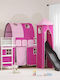 Kinderbett Hochbett Einzeln Fuchsie für Matratze 90x190cm