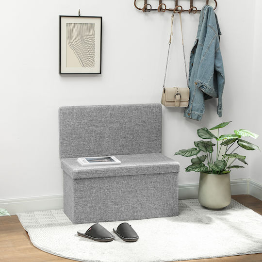 Collapsible Living Room Stool with Backrest and Storage Space Gray