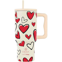 Estia Straw Tumbler XL Save the Aegean 900ml Red Valentine Estia Straw Tumbler XL Save the Aegean 900ml Red Valentine