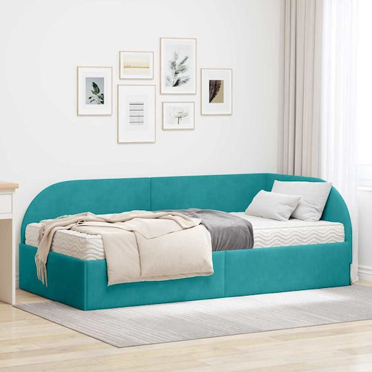 Bed Single Storage Space & Mattress 90x190cm Turquoise Velvet Bed Single Storage Space & Mattress 90x190cm Turquoise Velvet