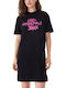 Καλοκαιρινό Mini T-shirt Φόρεμα Μαυρο- Φουξια