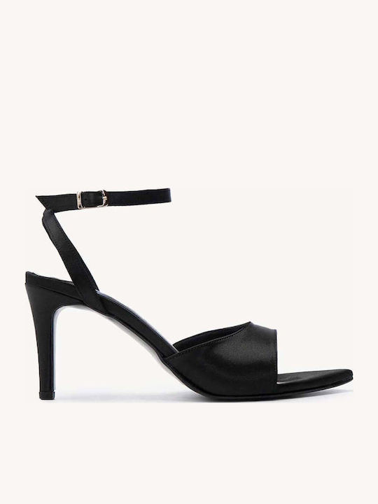 Damen Sandalen Schwarz Satin Mit Flachem Absatz...