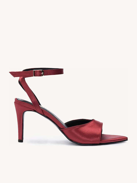 Bordo Satin Damen Sandalen Mit Flachem Absatz C...