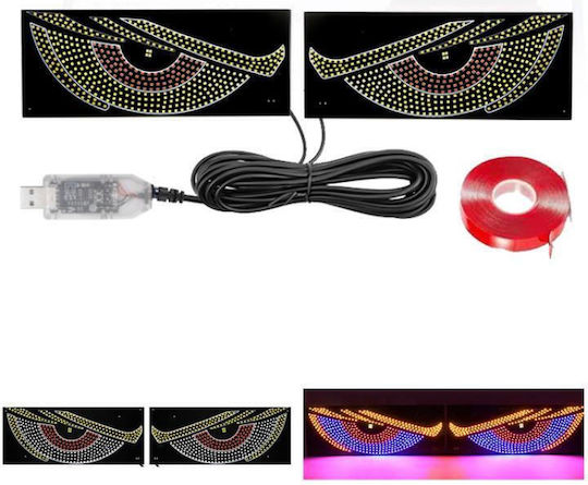 Car Sticker Dynamic Demon Eye Usb Mounted In Car Indicator Led Light Red Yellow+Blue