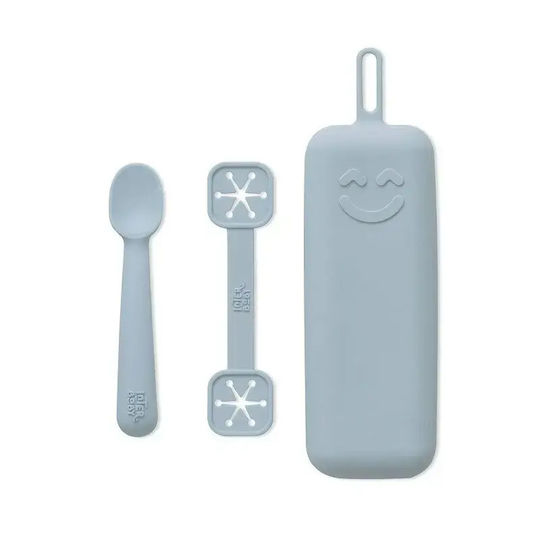 Interbaby Baby Set with Spoons made of Silicone in Case Blue 3pcs