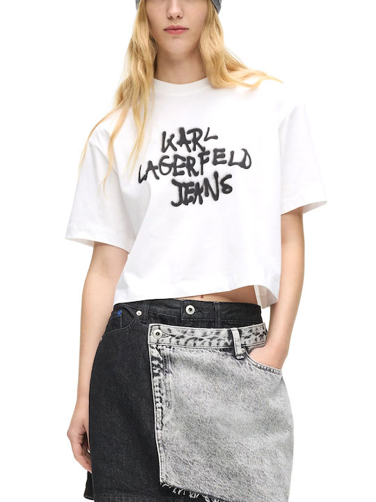 Karl Lagerfeld Women's Crop T-shirt White-Black