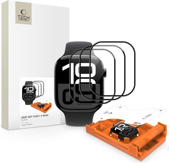 Tech-Protect Easy Set Flex+ 3er Pack Für Apple Watch 4 5 6 SE 1 2 3 44mm Schwarzes Tragbare Bildschirmschutzfolien