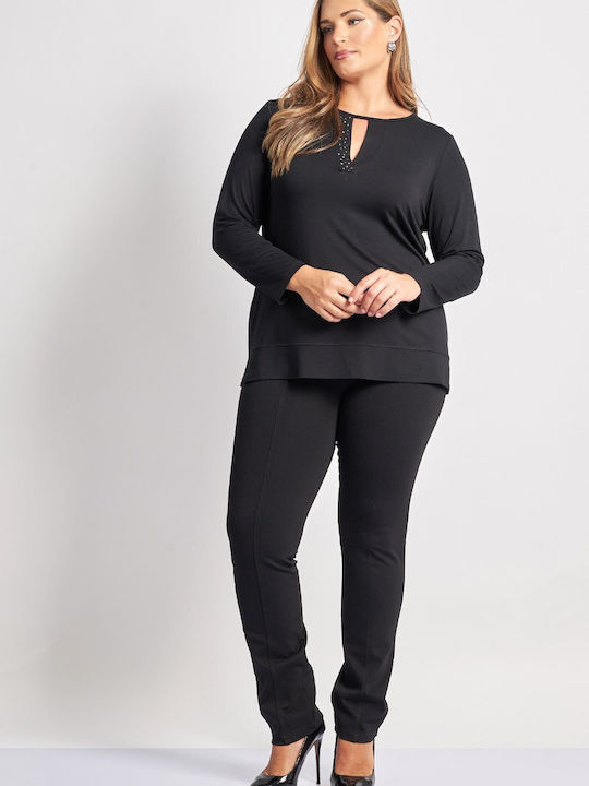Women's Fabric Trousers with Elastic Black