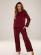 De Lafense Winter Damen Pyjama-Set Bordeaux