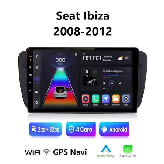 Car Audio System for Seat Ibiza 2008-2012 with A/C (Bluetooth/USB/WiFi/GPS/Apple-Carplay/Android-Auto) with Touch Screen 9"