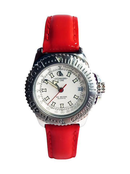 Catamaran Men's Watch Battery with Red Leather Strap