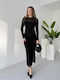 Midi Abendkleid mit Tüll Schwarz