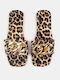 Flache Damen Sandalen Animal Print Kette Größe 40 Leo