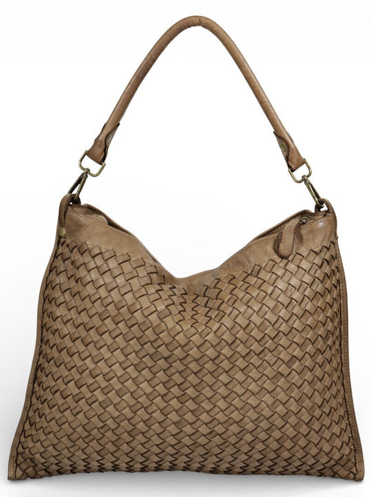 Leder Damentasche Schultertasche Taupe