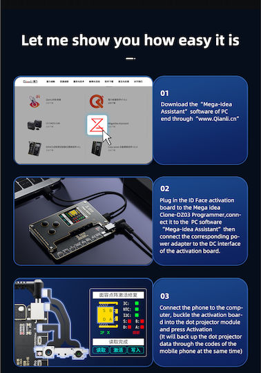 Qianli Mega Idea Werkzeug für die Reparatur von Mobiltelefonen Dz03 Set 3 1 Reparatur Face Id True Tone Gesundheitsbatterien