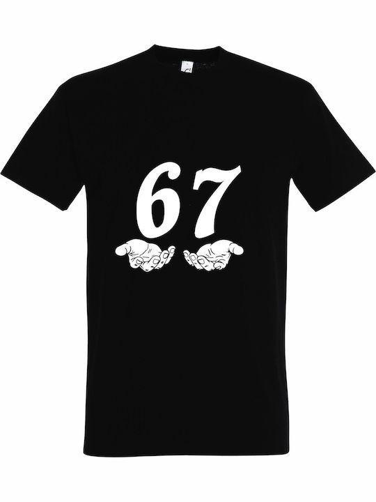 Tricou Unisex Six Seven Meme Amuzant Mâini Negru