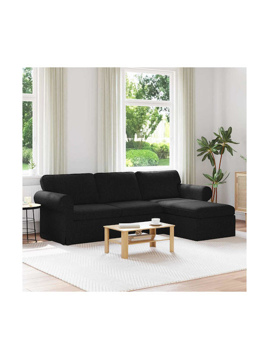 Corner Couch Black Velvet-Black Metal 215x138x80cm