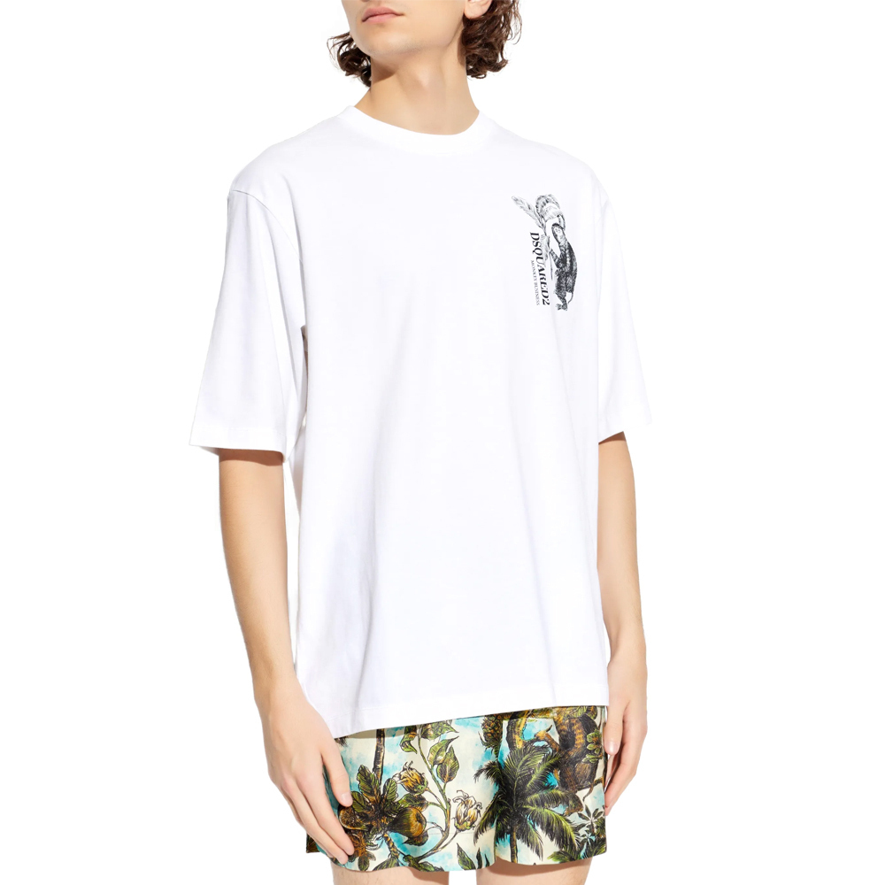 T-shirt Dsquared2 Graphique 'Bondage Filles Cambrioleuses' - Blanc, Taille M Slim Fit - 100% Coton, Neuf Avec étiquettes