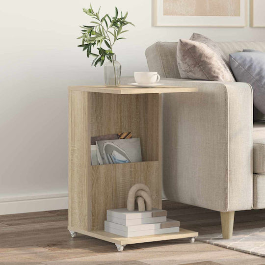 vidaXL Beistelltisch Rechteckig Draußen Holz mit Räder Draußen Sonoma M40xL35xH60cm