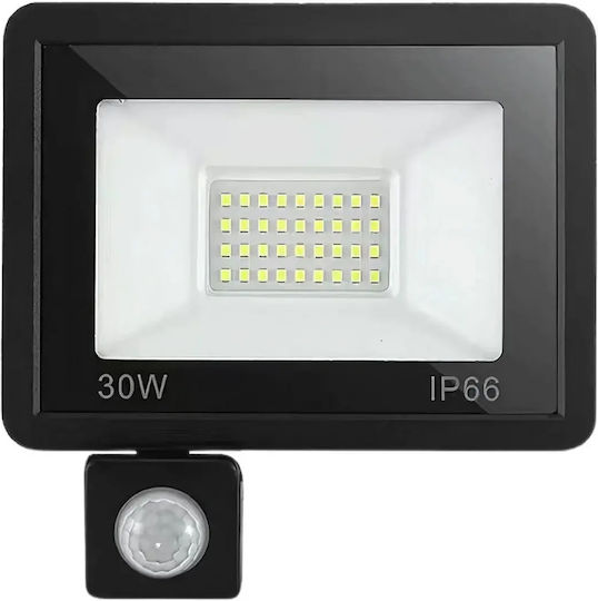 Verk Group Proiector LED Etanș 30W Alb Rece 6000K cu Senzor de Mișcare și Fotocelul IP66