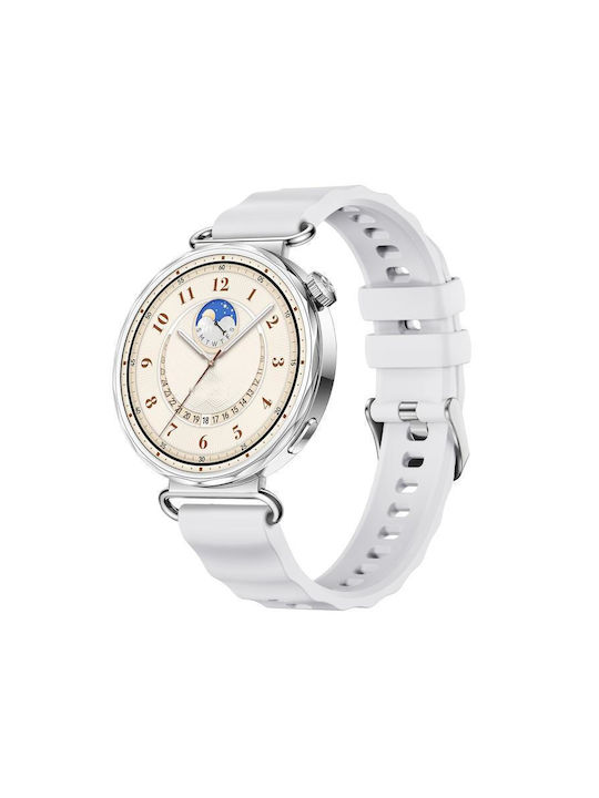 Monochrome Silicone Strap Huawei Watch Gt 6 41mm Gt 5 41mm Gt 4 41mm Silver Buckle White