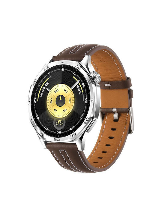 Silbernes Lederarmband Huawei Watch Gt 6 46mm Dunkelbraun