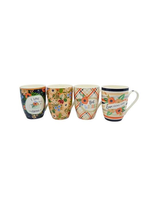 Ankor Flowers Mug from Porcelain Orange 340ml 12pcs