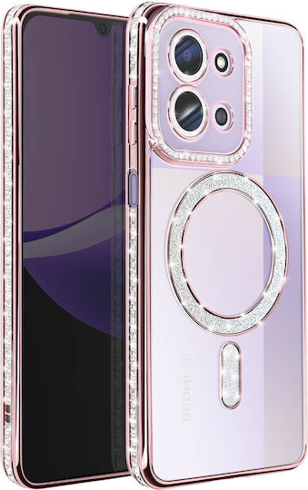 Avizar Handyhülle Redmi 15c Kompatibel mit Magsafe Rhinestone Rand Rosa