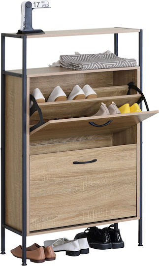 Shoe Organizer Metal-Wood Metalwood-60 2 Doors 1 Shelf Sonoma 63x24x105.5cm MDF Melamine Black Metal Frame