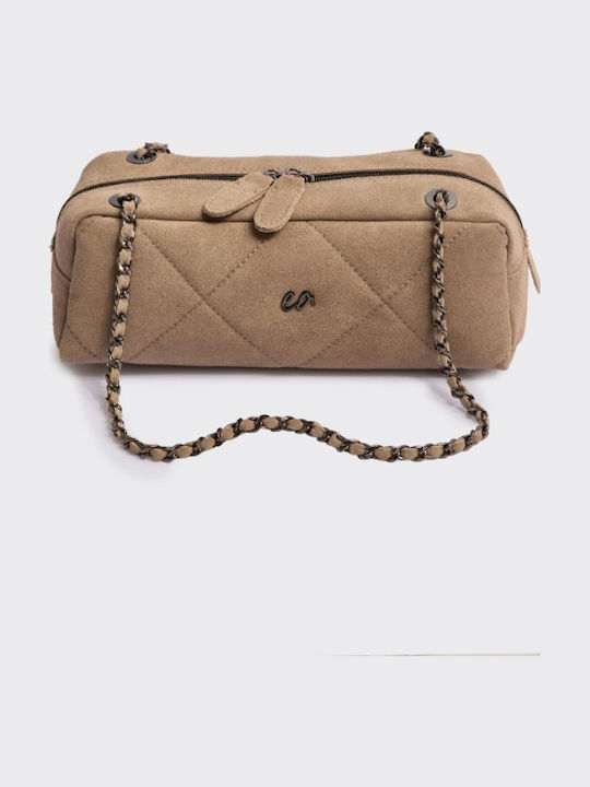 Kette Silhouette S Leder Damen Schultertasche Wildleder Beige