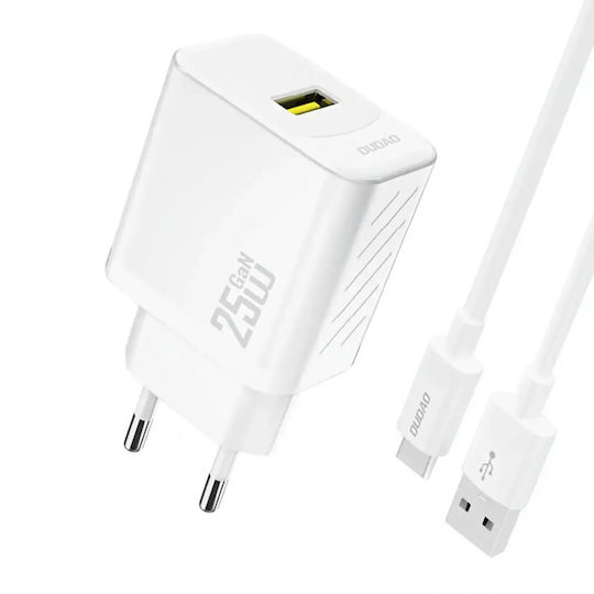 Dudao Charger GaN with USB-A Port and Cable USB-C 25W Power Delivery Whites (A27STEU)