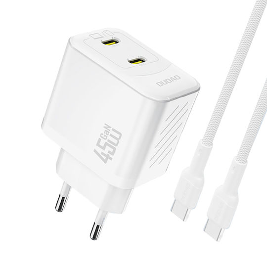 Dudao Charger GaN with 2 USB-C Ports and Cable USB-C - USB-C 45W Power Delivery Whites (A28PCEU)