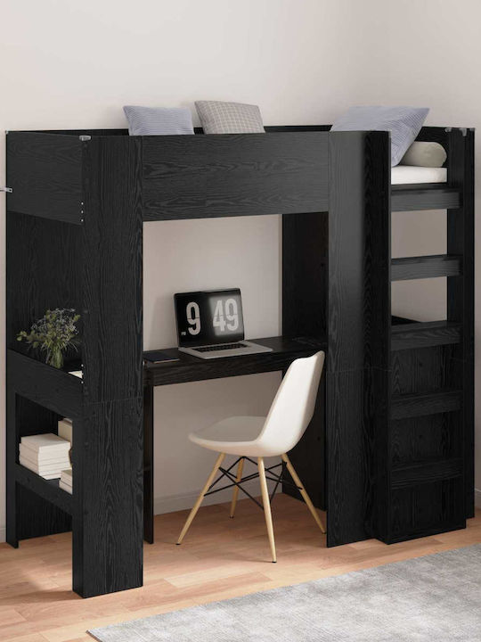 Pat Pentru Copii Cușetă Single Cu Birou Negru Pentru Saltea 100x200cm