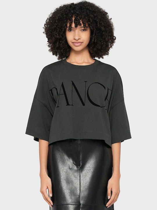 Boss Γυναικείο Oversized Crop T-shirt Dark Grey...