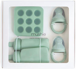 Mushie Feeding Set made of Silicone Blue 5pcs for 6+ months