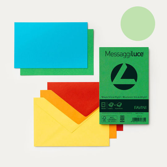 Favini 10 Envelopes 90g/m2 + 10 Cards 200g/m2 Messaggi Soft Green 09 9x14 C9