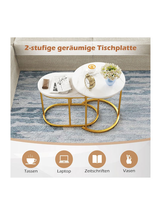 Rectangular Side Table Wooden Brown with Marble Look 2 Pieces M60xL36xH43.5cm