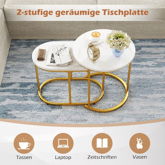 Rectangular Side Table Wooden Brown with Marble Look 2 Pieces M60xL36xH43.5cm