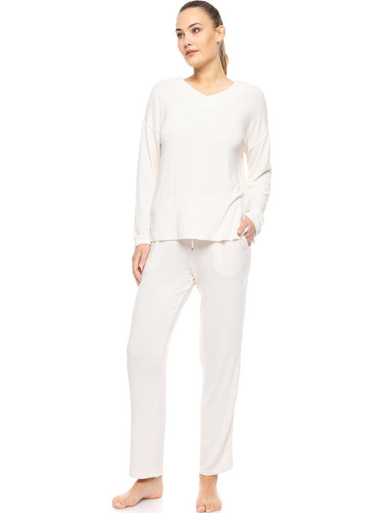 Pink Label Winter Damen Pyjama-Set White