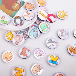 Refrigerator Magnets Set 26 Pieces Round 30mm Letters Animal Theme