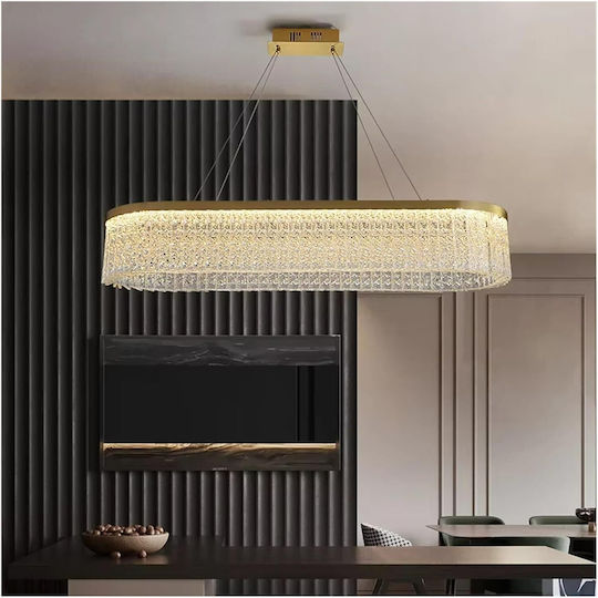 Verstellbar Hängelampe Gold mit Kristallen 80x80cm.
