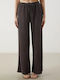 Damen Stoff Hose mit Gummizug Dark Brown