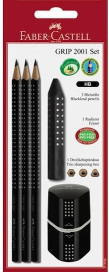 Faber Castell Pencils Set 3 Pieces Grip Black Sharpener Eraser 217093