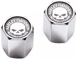 Τάπες Βαλβιδών Τροχού Harley-davidson Valve Stem Caps Skull White On Black Abs Chrome