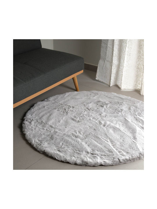 Ravelia Αντιολισθητικό Χαλί Στρογγυλό Γούνινο Light Grey Φ120cm