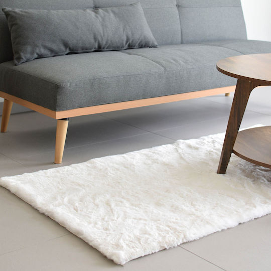 Ravelia Fluffy Non-Slip Furry Ecru Runner Rug 80x150cm