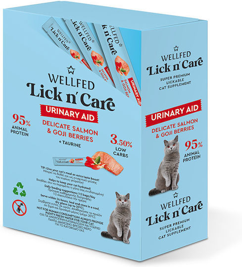 Wellfed Lick N' Care Котешки Лакомства със Сьомга за Котка 24 Бр 15 Гр Помощно Средство за Уриниране
