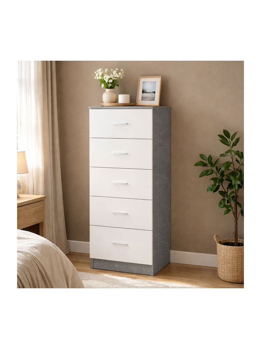 Comoda pentru Dormitor Dama cu 5 sertare White/cement 40x35x108buc